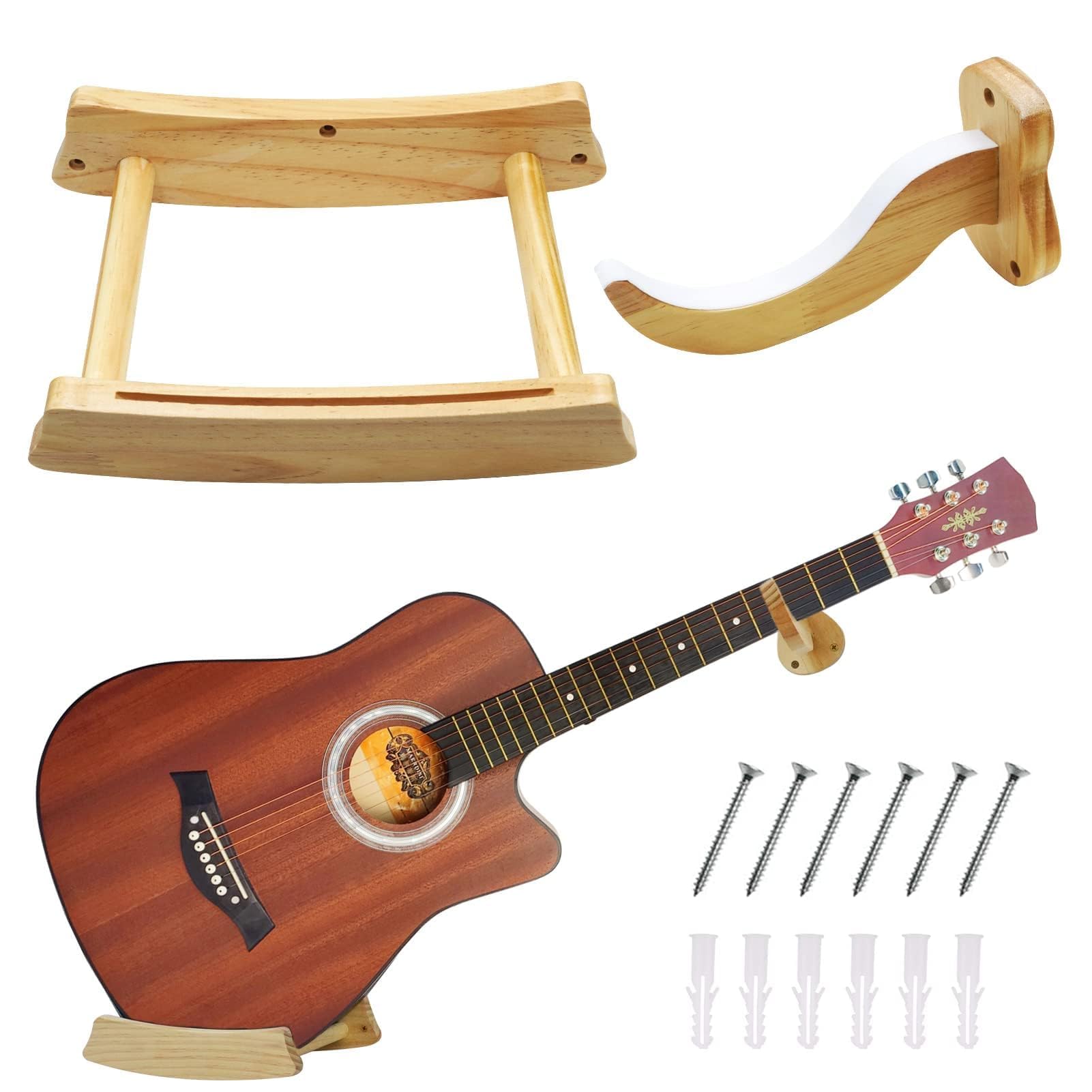 Yumzeco Guitar Wall Stand,Acoustic Guitar Wall Horizontal Hanger Padded, Mount Hardwood, Universal Bracket for Banjo Mandolin Stand Rack Hook Adjustable