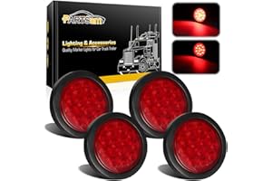 Partsam 4Pcs 4 Inch Round Led Trailer Tail Lights Kit Red 12 LED Waterproof 4" Brake Stop Turn Tail Marker Trailer Lights Sea