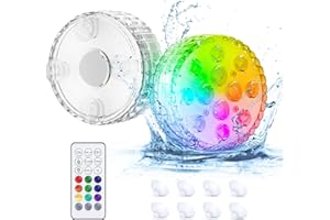 BYQIYE Underwater LED Light for Pool - Submersible LED Pool Light with 16 RGB Color Changing, IP68 Waterproof, RF Remote, Magnet/Suction Cups/AAA Battery for Spa/Bath/Hot Tub/Inground/Above-Ground Pool (2)