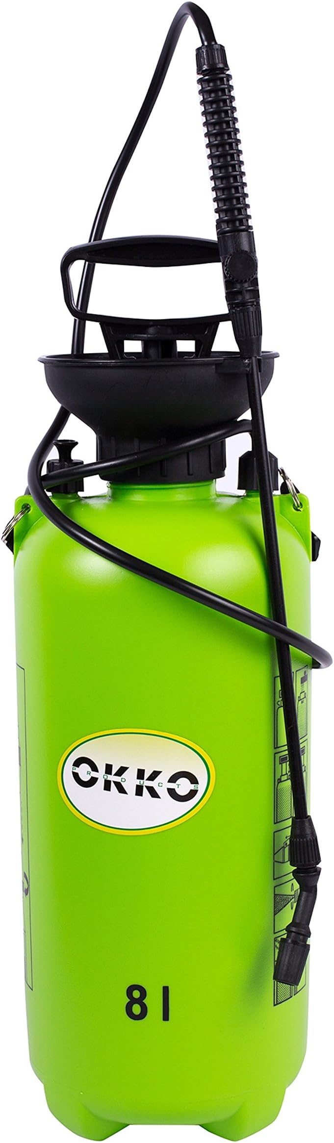 OKKO Pump Action Pressure Sprayer for Use with Water, Fertiliser or Pesticides 8 litre capacity