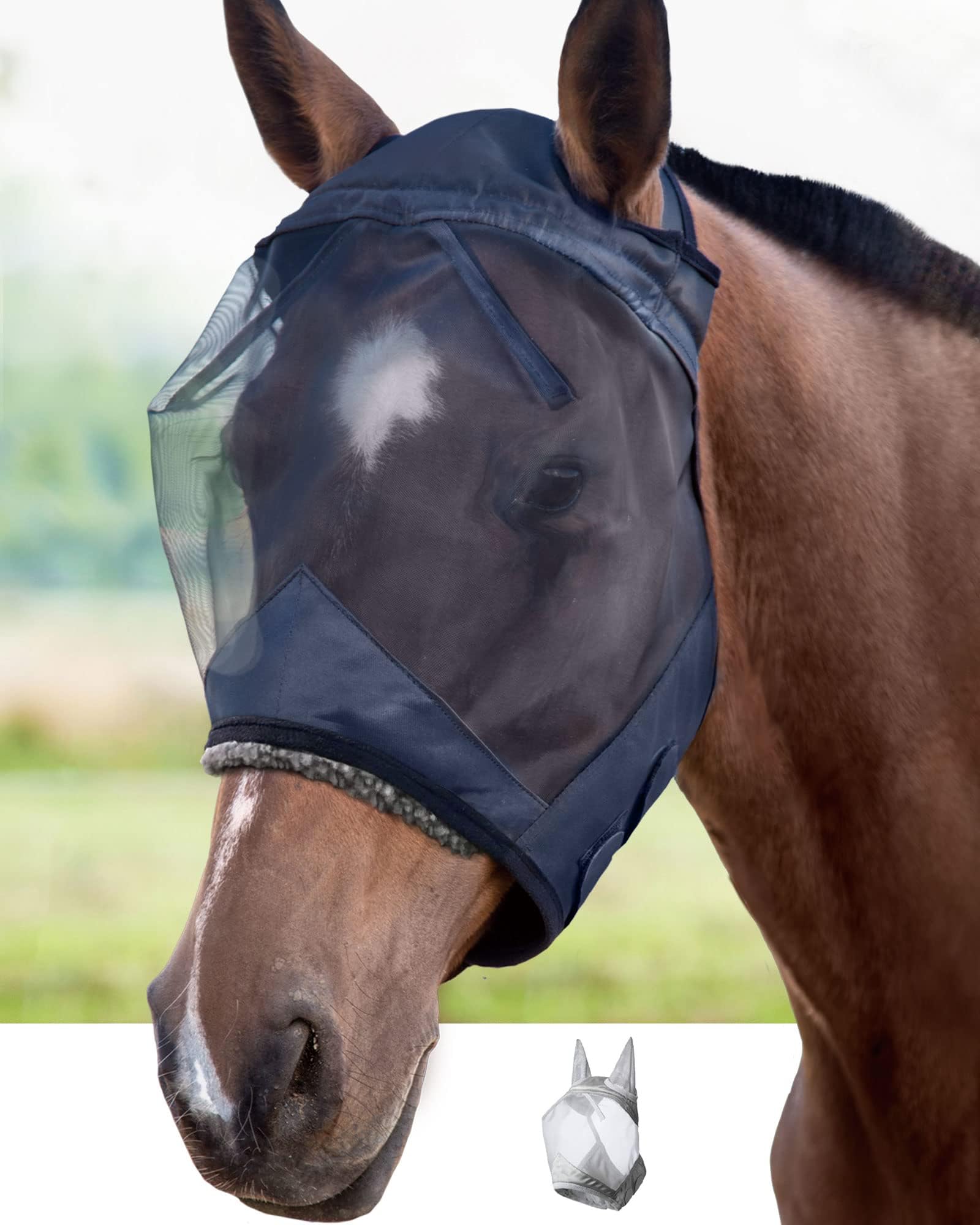 Harrison Howard CareMaster Thick Fleece Padding Translucent Fine Mesh Horse Fly Mask Standard Black Large Full Size