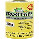 FrogTape Delicate Painter's Tape with PAINTBLOCK, 1.41 in x 60 Yds, 4 Rolls | 1.5" Wide Yellow Paint Tape, Low Adhesion for Freshly Painted Walls, Trim &amp; Surfaces, Seals Edges for Super Sharp Paint Lines