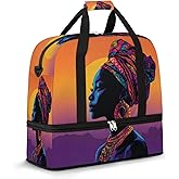 Foldable Travel Duffel Bag for Women - Carry on Personal Item Bag with Shoes Compartment, Weekender Overnight Duffle Bags Sport Tote Gym Luggage for Airplanes(Traditional African woman)
