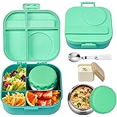 Aimsnk Bento Lunch Box for Kids with 12oz Soup Thermo,4 Compartments Lunch Box Containers Kids, Includes Foldable Spoon &Sauce Jar, BPA Free&Leak proof,Insulated Food Jar for Travel,School,Picnic