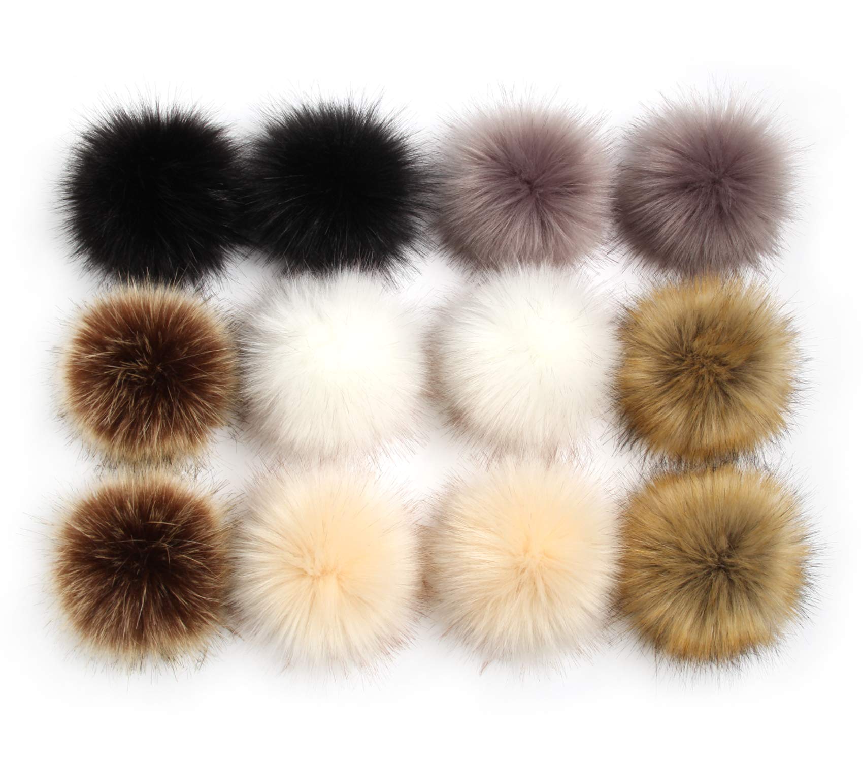 Furling Pompoms DIY Faux Fur Fluffy Pompom Ball for Knitting Hats,Bags, Keychains,Shoes 3.9in Pack of 12pcs (Popular Mix)