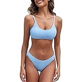 Fanuerg Women's Ribbed Bikini Sets Scoop Neck Cheeky Swimsuit Textured Two Piece Bathing Suit