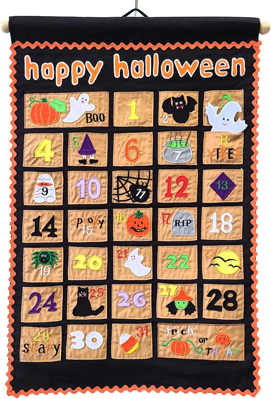Advent Calendars - Halloween Advent Calendar and Countdown by My Growing Season - Decoration for Kids and Family | Wall Hanging Fabric Decor with Detachable Friendly Ghost Finger Puppet