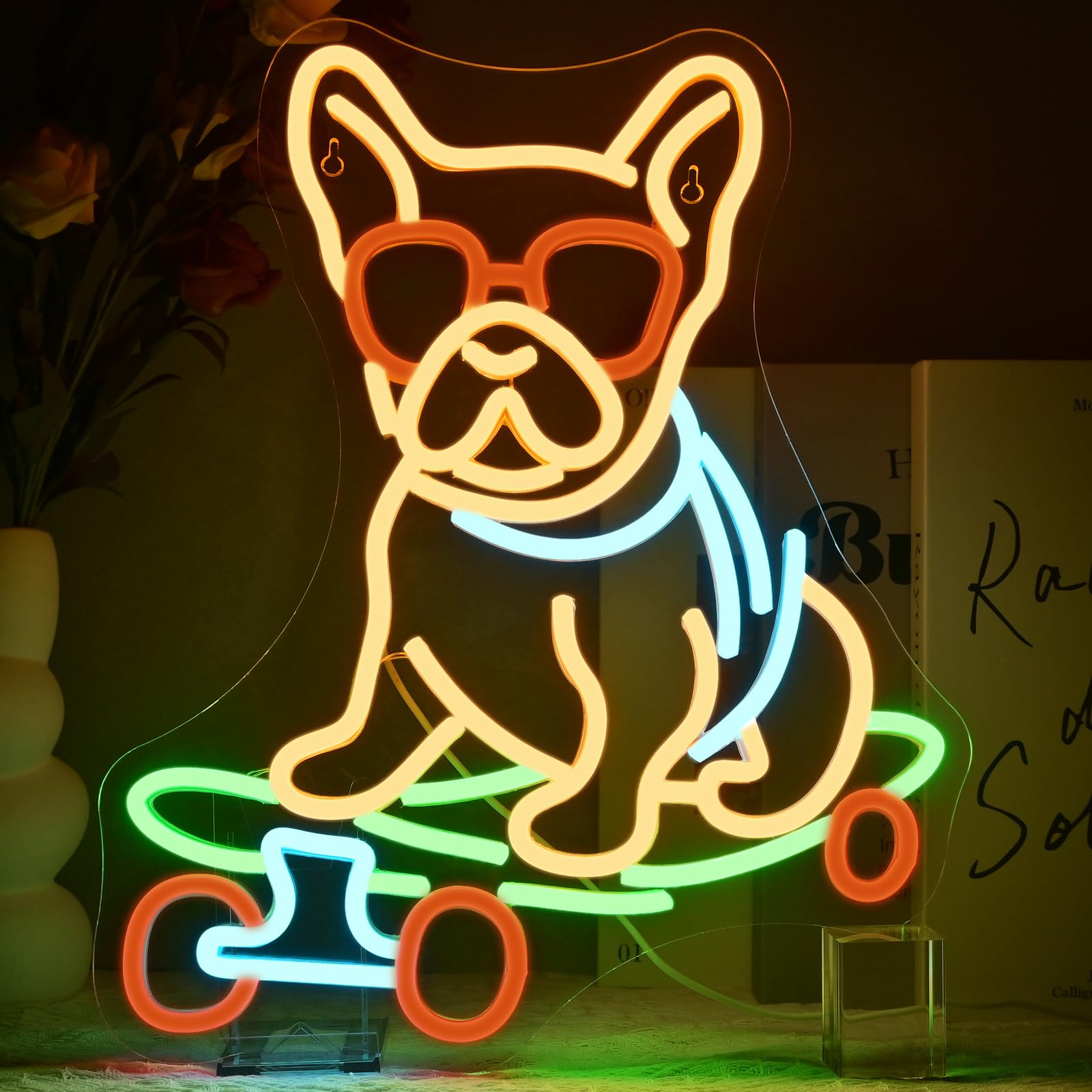 SIGNSHIP Neon Dog Skateboard Sign - LED Wall Decor Light for Skateboarder Room, Pet Shop, Bar - USB Powered — image 1