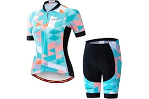 JPOJPO Women Cycling Jersey Set Short Sleeve+5D Padded Bicycle Shorts Quick-Dry Reflective 3-Pockets
