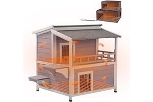 Aivituvin Heated Outdoor Cat House for Outside Insulated Feral Cat Shelter Weatherproof with Heated and Insulated Liner 2 Story