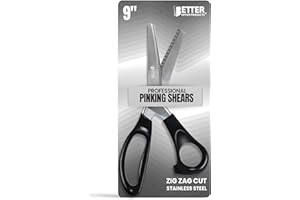 Better Office Products Professional Pinking Shears, 9" Stainless Steel Fabric Pinking Shears, Dressmaking Scissors, Zig Zag Cut Scissors, Serrated Blades for Decorative Patterns