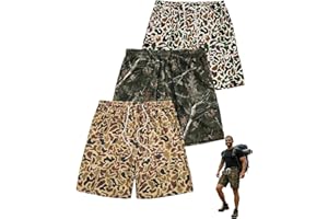 Pack 3 Duck Hunting Camo Shorts - 7 Inch Inseam Camo Mesh Design Athletic Shorts Men Women for Hunting Fishing Hiking