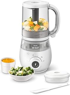 Philips Avent 4-in-1-Babynahrungszubereiter SCF883/01, Dampfgaren und Mixen, 4 Mahlzeiten, weiß