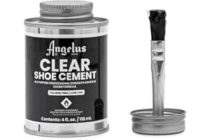 Angelus Clear Shoe Cement - 4 oz Professional-Strength Glue Quick Drying Contact Adhesive for Leather, Vinyl & Fabric - Dries Clear, No Stains, Waterproof Shoe & Sneaker Rubber Cement Glue with Brush