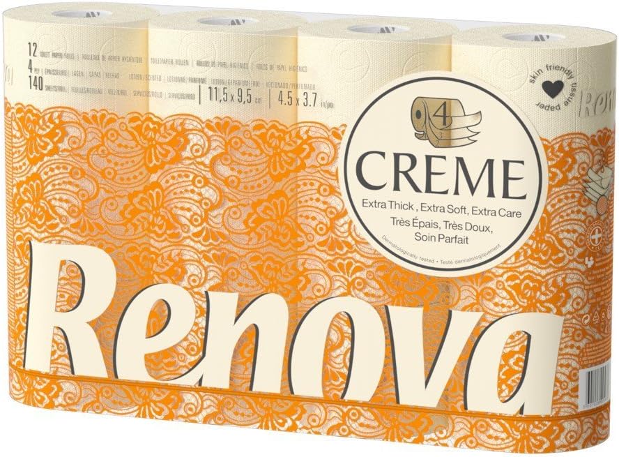 Renova Creme - Toilet Paper 4-ply, Scented - 12 Rolls, Cream, 1 count (Pack of 12)