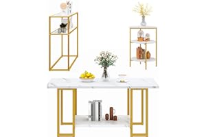 AWQM 3pcs Living Room Table Set, Faux Marble White Coffee Table & 3-Tier End Table & Console Tables & Gold Metal Frame for Home Living Room Office Entryway - Half-Round End