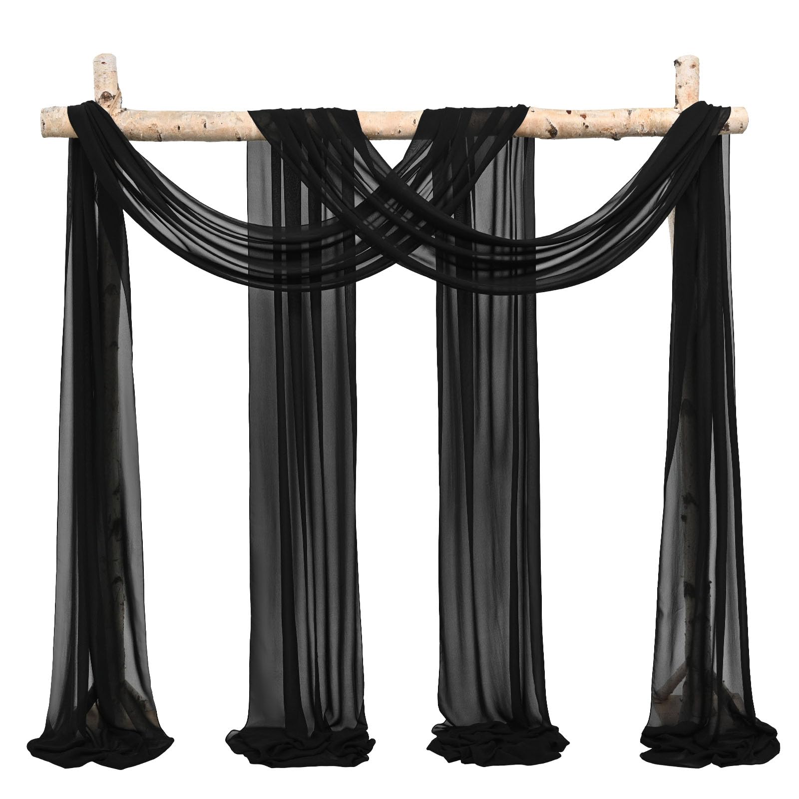 Showgeous Wedding Arch Draping Fabric 2 Panels 28" x 20Ft Black Chiffon Drapery for Archway Ceremony - Sheer Backdrop Curtains for Arbor and Ceiling Decorations