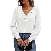 Halife Womens Dressy Casual Blouses Long Sleeve Business Tops Ruffle V Neck Trendy Work Shirts