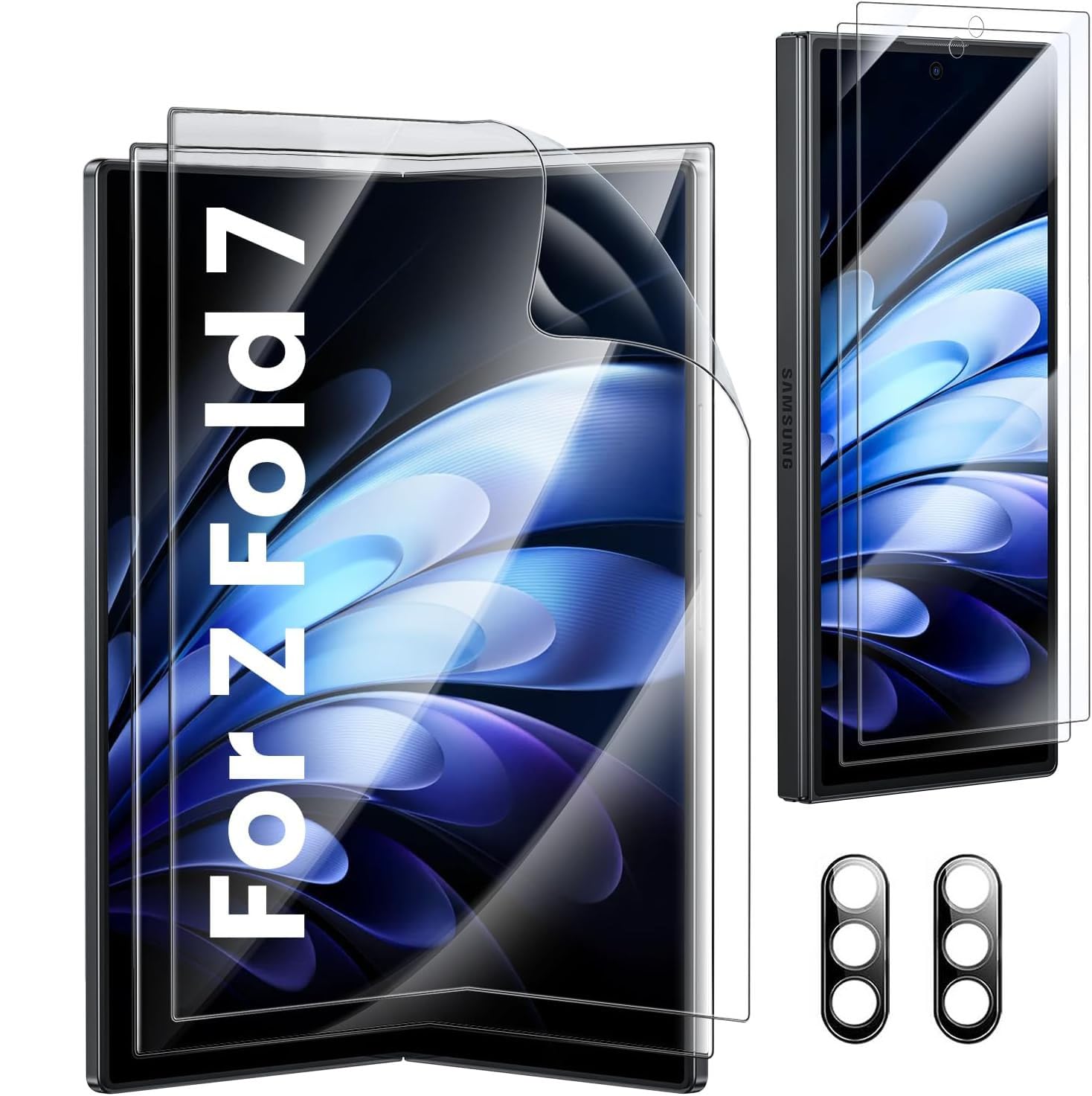 Photo 1 of [6 in 1] Samsung Galaxy Z Fold 7 Screen Protector, 2 Inside Soft Flexible TPU Film, 2 Tempered Glass Front Saver, 2 Camera Lens Protector for Galaxy Z Fold 7 Case Friendly, No Creases,No Bubbles