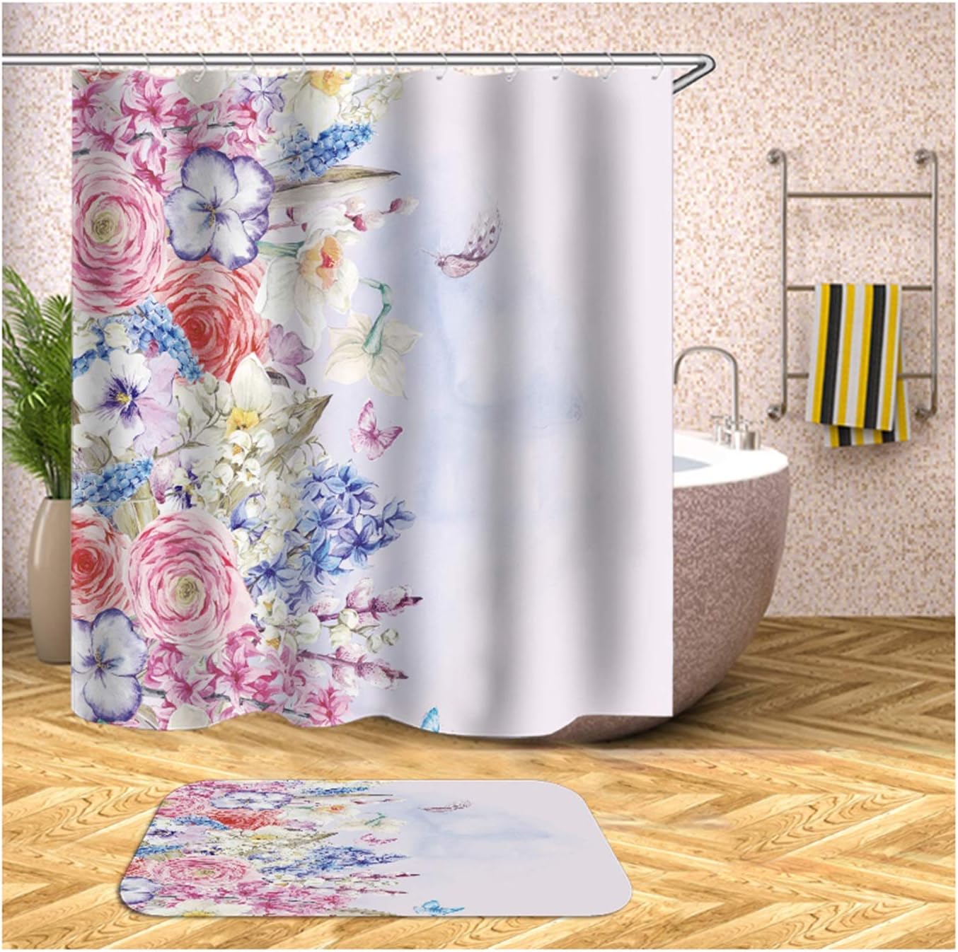 Daesar Badmatten douche antislip 40x60 bloemen met vlinders