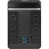 Rocketfish 6 Outlet/2 USB Swivel Wall Tap 2100 Joules Surge Protector - Flat Power Strip Plug with USB Ports - Power Strip Su
