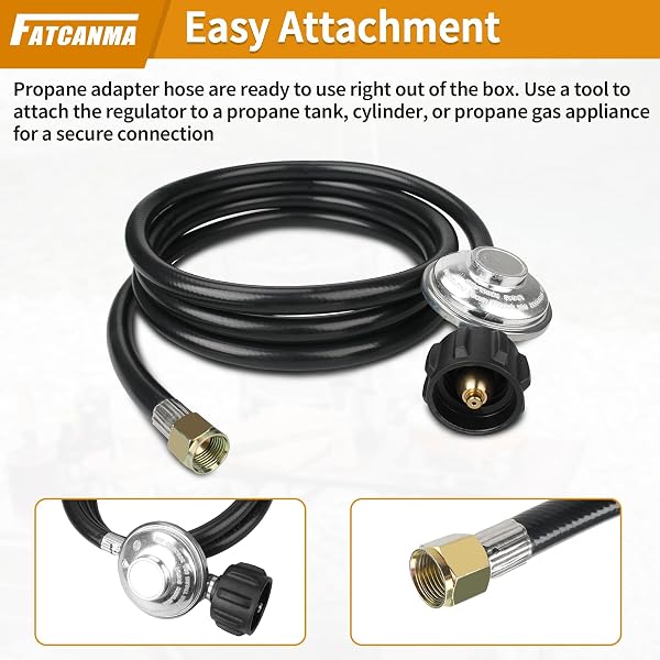 UNIVERSAL GAS GRILL REGULATOR AND HOSE – FIT FOR WEBER, CHARBROIL, NEXGRILL GRILL, FIRE PIT TABLE REPLACEMENT PARTS – QCC1 HOSE AND REGULATOR (8 FEET) ﻿