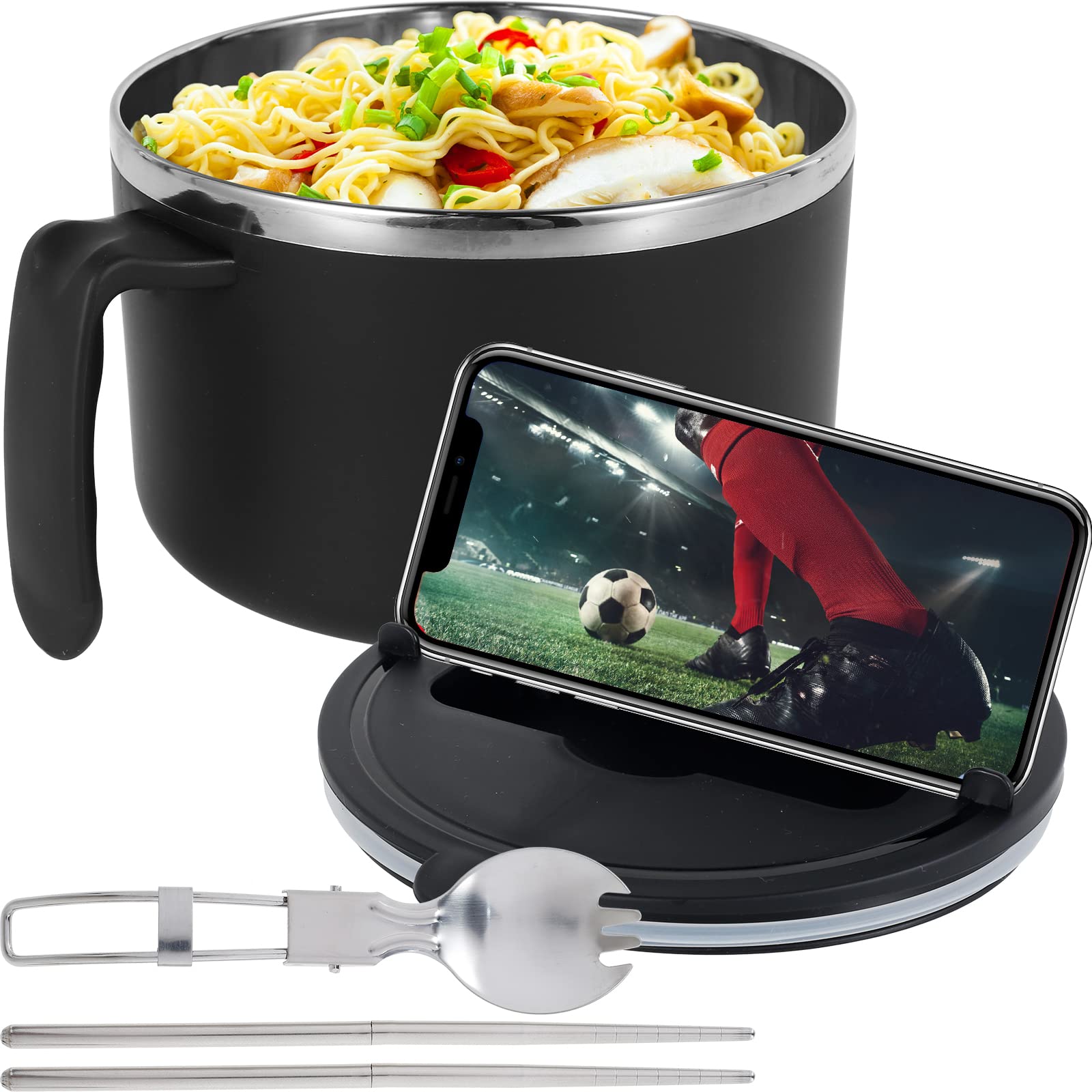 BUTORY 1200ml Rapid Ramen Bowl with Lid and Handle Instant Noodle Bowl with lid Spoon Chopsticks BPA Free Ramen Noodle Bowls Portable Soup BowlRamen Cooker Bowl for Office Home Kitchen