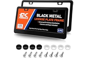 CK FORMULA Premium Black License Plate Frames – 2-Pack, Street Legal, Weather, Rust-Proof Stainless Steel & Rattle-Free, License Plate Holders, Universal Fit with Screw Caps, License Plate Frames for Men & Women