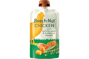 Beech-Nut Chicken Baby Food Pouches with 4g of Protein, Chicken Carrots Peas & Butternut Squash, Baby Puree Meat Baby Food Pouch, Stage 2, 3.5 oz Pouch (12 Pack)