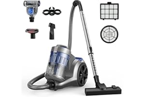 Aspiron 1700W Canister Vacuum Cleaner, 45Kpa Bagless Vacuum Cleaner, Multi-Cyclonic Filtration, 2 Anti-Allergen HEPA Filters, 3.5QT Dust Cup, 4 Tools, Corded Vacuum for Hard Floor, Pet Hair, Azure