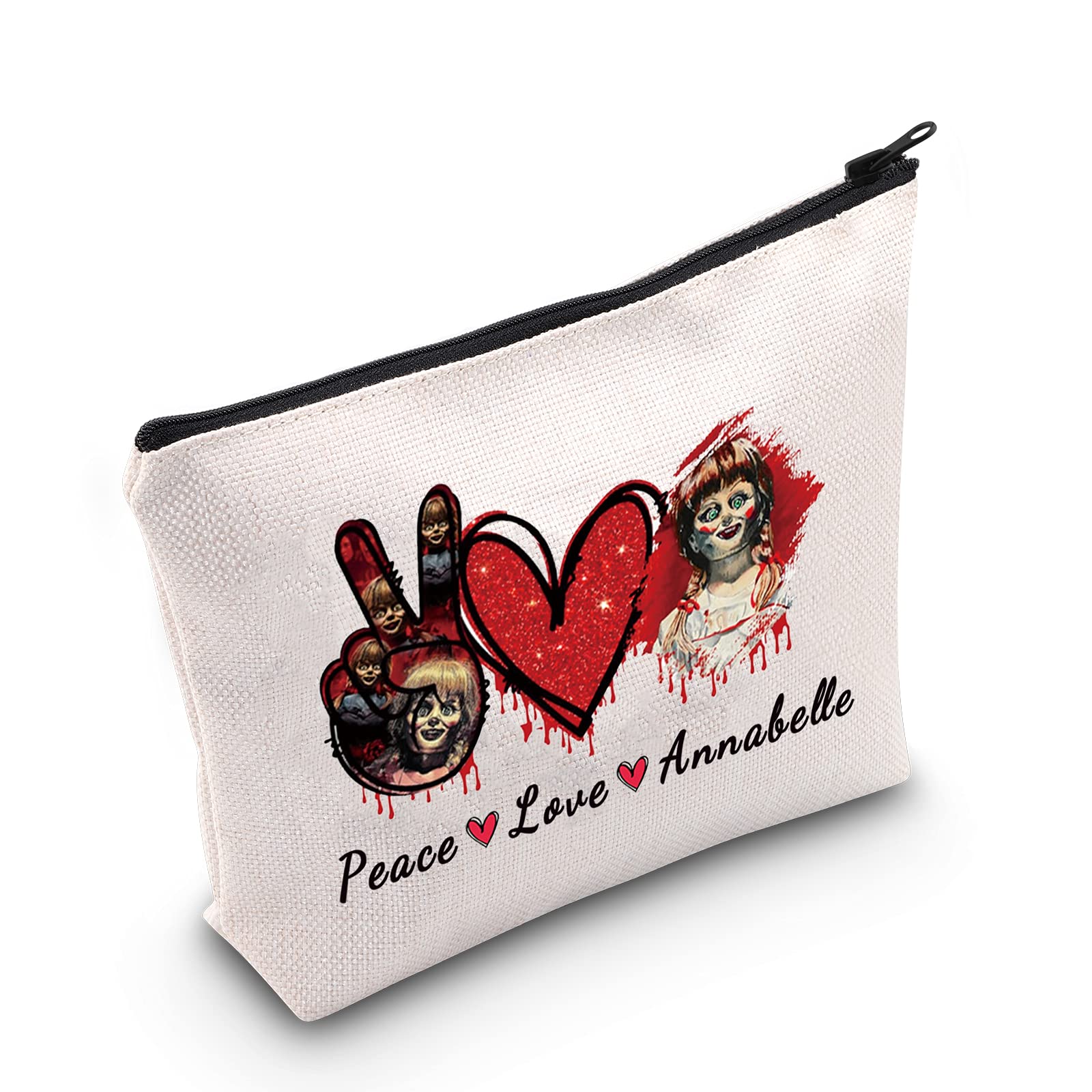 LEVLO Annabelle Cosmetic Bag Annabelle Fans Gift Peace Love Annabelle Makeup Zipper Pouch Bag For Women Girl, Peace Love Annabelle