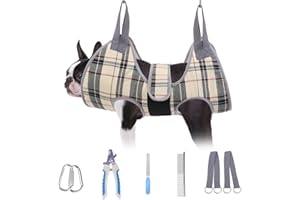 BEAUTYZOO Dog Grooming Hammock for Small Dogs Cat- Dog Sling for Nail Trimming/Clipping- Dog Hanging Harness Holder with Thick Fabric Neck Support & Strap Restraint Claw Care, Beige S