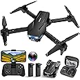Drone with 1080P Camera for Beginners and Kids, Foldable Remote Control Quadcopter with Voice Control, Gestures Selfie, Altitude Hold, 3D Flips, 2 Batteries, One Key Take Off/Land Black