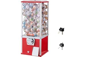 VEVOR Gumball Machine for Kids, 25" Height Home Vending Machine, PS Bouncy Balls Dispenser, Hold 230 Capsule Toys, Rectangle Bubble Gum Machine for Game Stores, Coin Operated Gumball Bank, Red