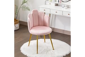 Okeysen Vanity Chair for Makeup Room - Mid Century Modern Accent Chair with Back Velvet Chair with Gold Legs, for Bedroom, Living Room (Pink)