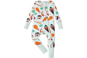 PATPAT Baby Pajama with Bamboo Viscose, Footie Jumpsuit Romper with 2-Way Zipper for Baby Boy Girl Toddler Sleeper Sleepwear