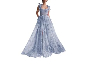 PEIYJYUSP 3D Butterfly Tulle Prom Dresses for Women 2024 Lace Applique Princess Prom Dress Long Ball Gown with Slit