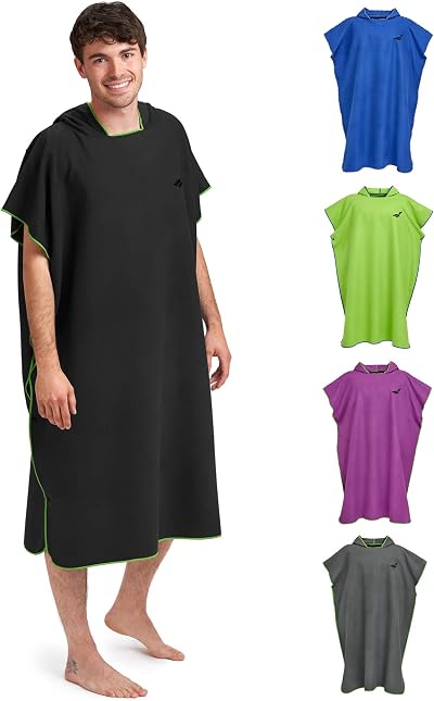 Fit-Flip Poncho Towel Microfibre Hooded Changing Robe Large Black-Green