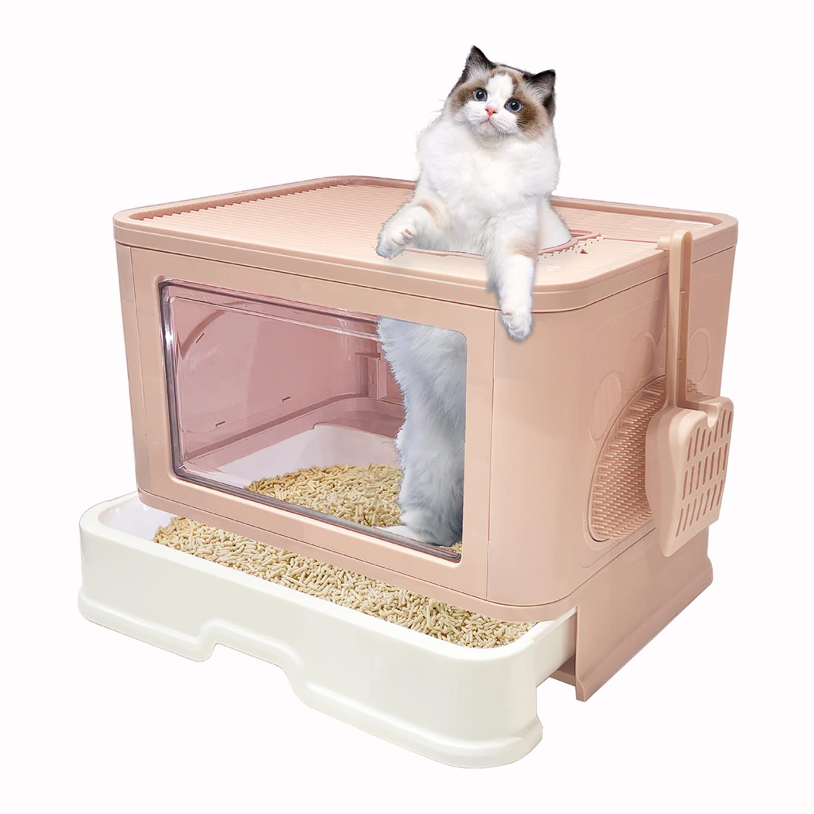 Photo 1 of Kattypet Foldable Cat Litter Box, Enclosed Kitty Litter Box, Top Entry Anti-Splashing, Cat Toilet Easy to Clean, Extra Large Covered Cat Litter Box with Litter Bursh and Scoop