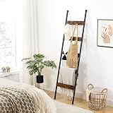 HOOBRO Blanket Ladder Towel Rack 5-Tier Wall Leaning Rustic Brown Black view 2