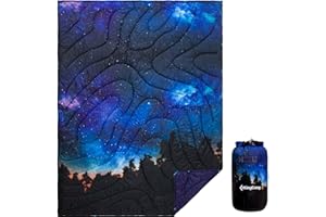 KingCamp Ultralight Camping Blanket, Packable Down Alternative Puffy Printed Wearable Blanket with Snap Buttons & Corner Loops Weatherproof Quilt for Outdoor Travel Stadium (79"L x 57"W, STARRYSKY)