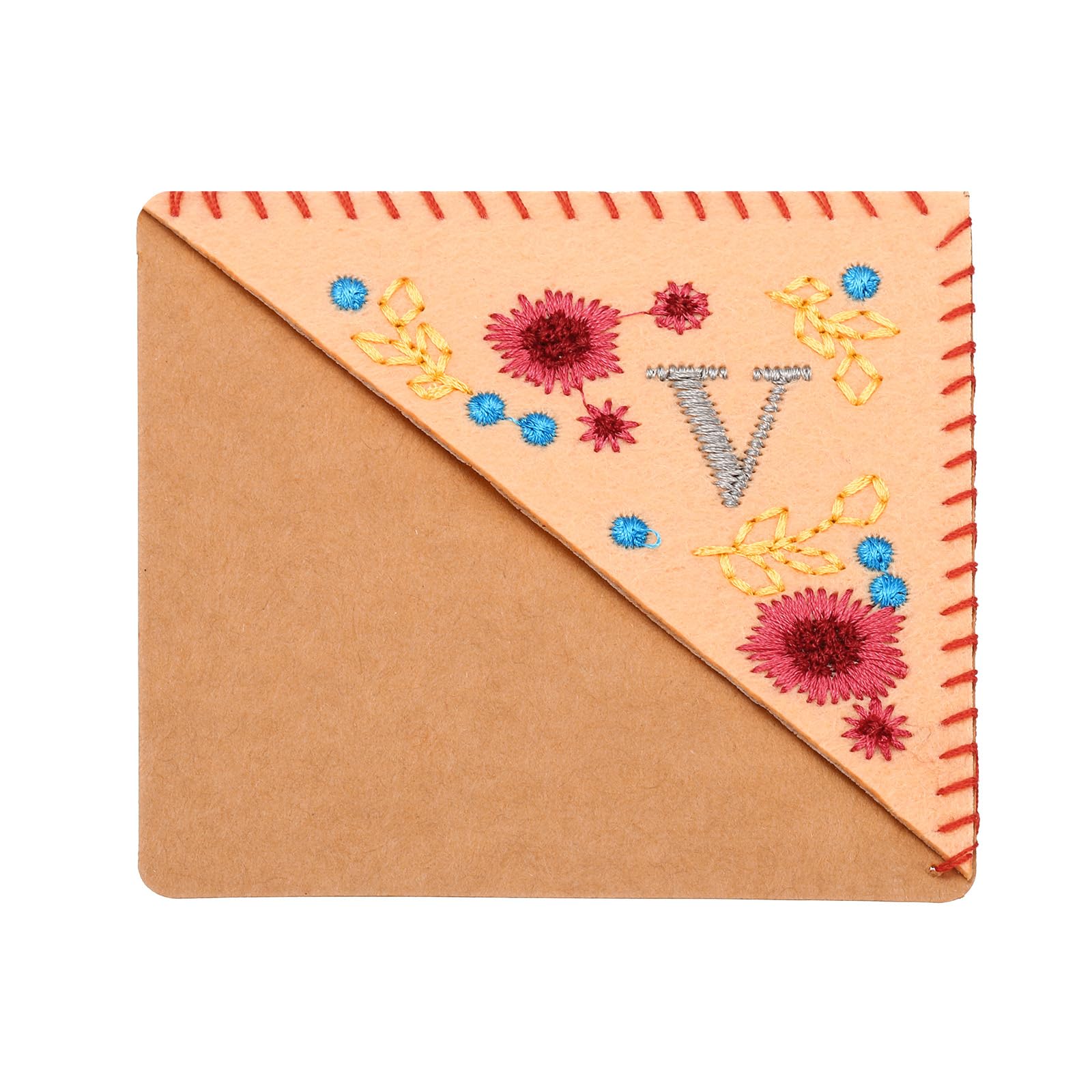 PATIKIL Personalized Embroidered Corner Bookmark, Cute Flower Felt Stitched Triangle Handmade Book Page Mark for Women Men Book Lover Teacher, Pink, Letter V
