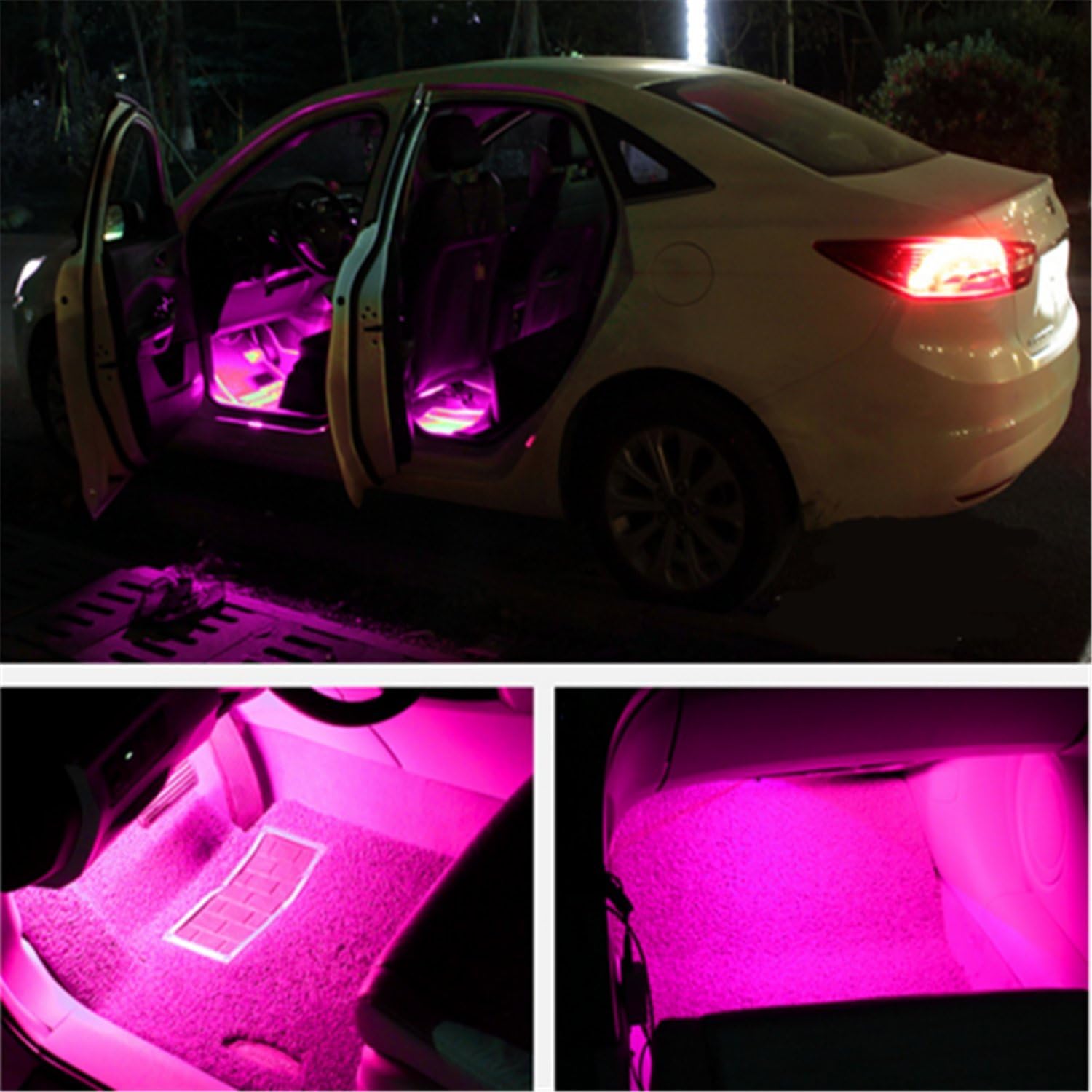 Car LED Strip Light, EJ's SUPER CAR 4pcs 36 LED Car Interior Lights Under Dash Lighting Waterproof Kit,Atmosphere Neon Lights Strip for Car,DC 12V(Pink): Automotive