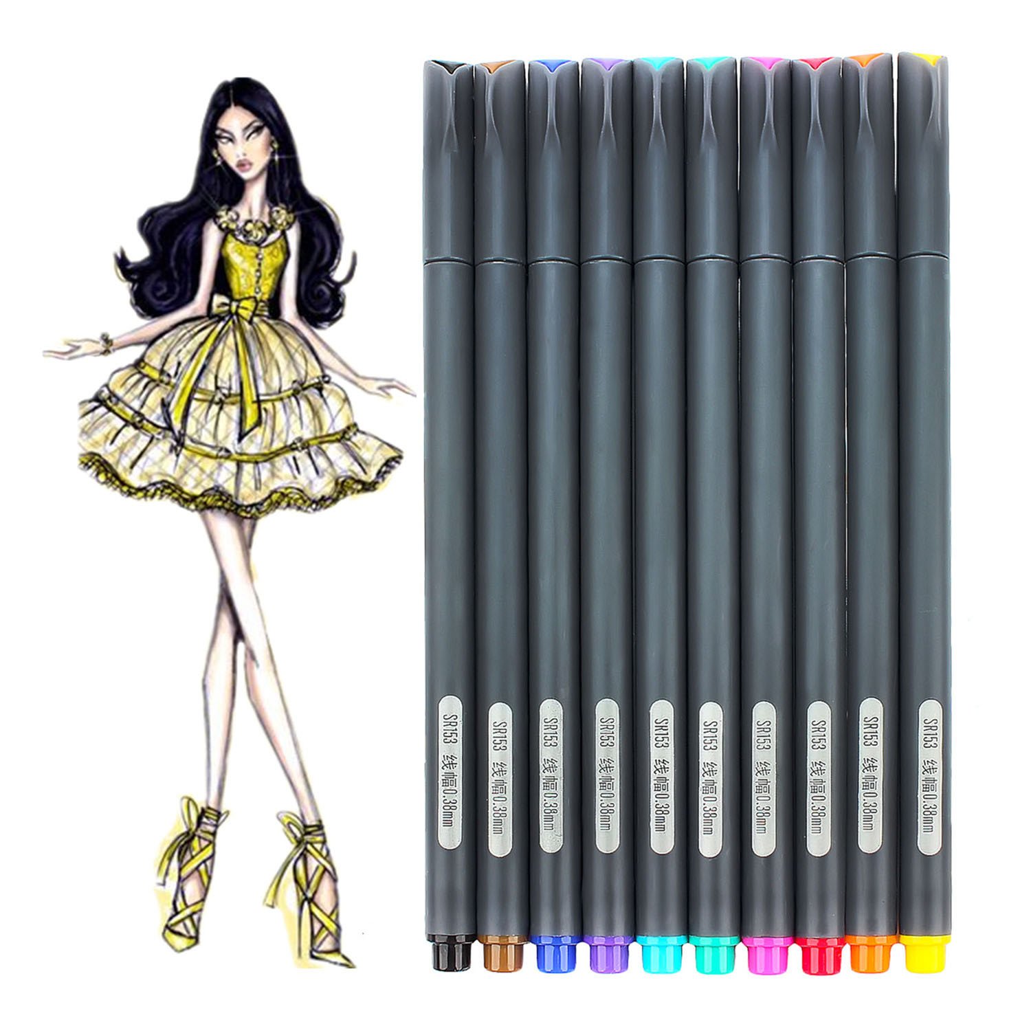 Taotree Fineliner Pens Coloured Set Fine Point 0.38mm in 10 Assorted Colours No Duplicates for Bullet Journal Artists Fine-Ink Drawings and Adult Colouring Books (10 Fineliner Pens)
