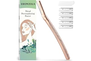 EROWZOLA Eyebrow Razor, Face Razors for Women and Men, Reusable Metal Handle with 6 Refill Blades, Eyebrow Trimmer with Precision Cover, Dermaplane Razor, Skin Care Tool - Rose Gold