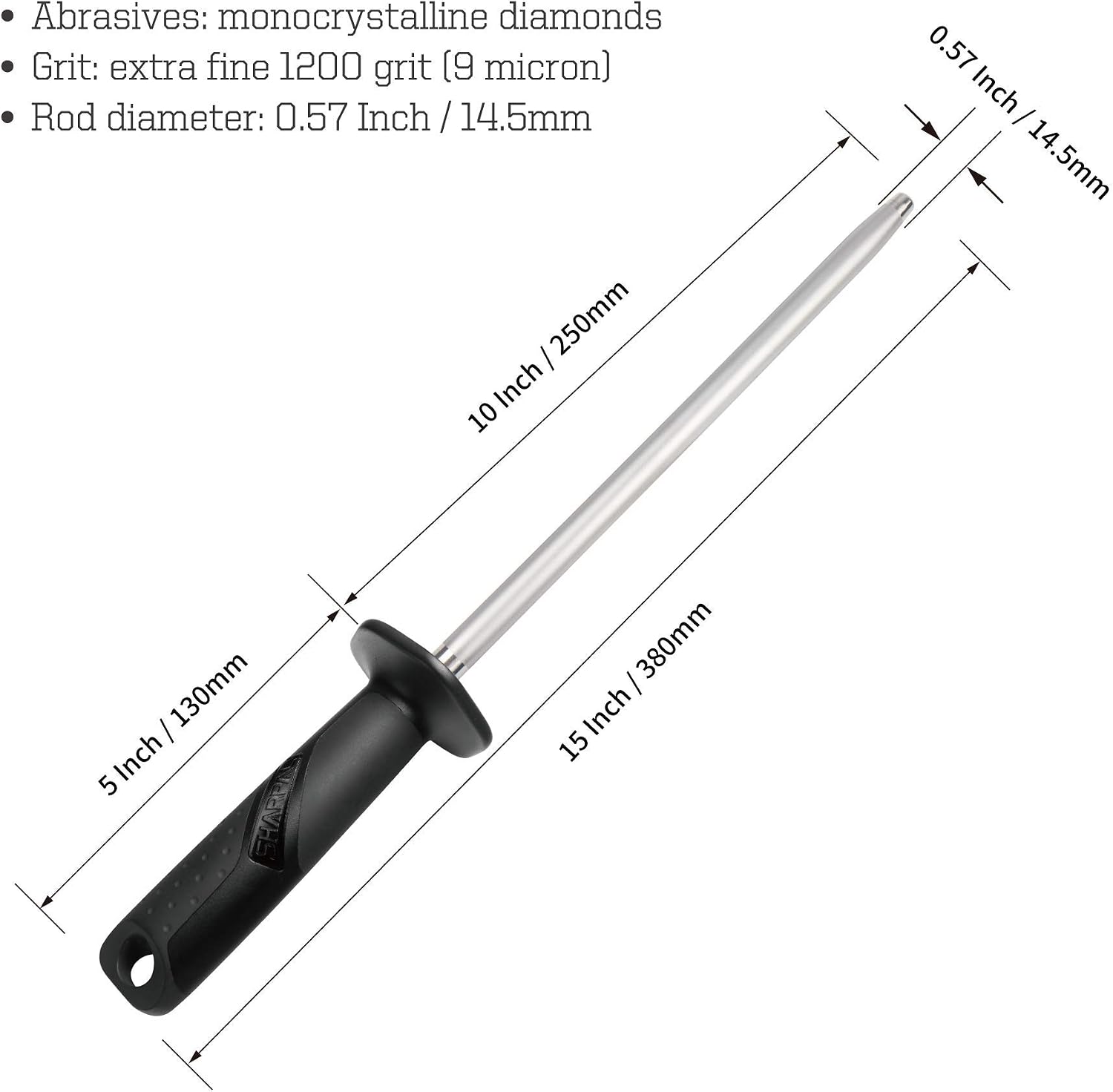 SHARPAL 119N Diamond Knife Sharpener Sharpening Rod, Honing Steel 25 cm / 10 Inch (Extra Fine 1200 Grit Diamond Coated) - Image 3