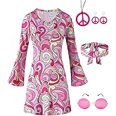 IWALUE Girls Kids 60s 70s Hippie Costume Dresses Disco Halloween Retro Outfit