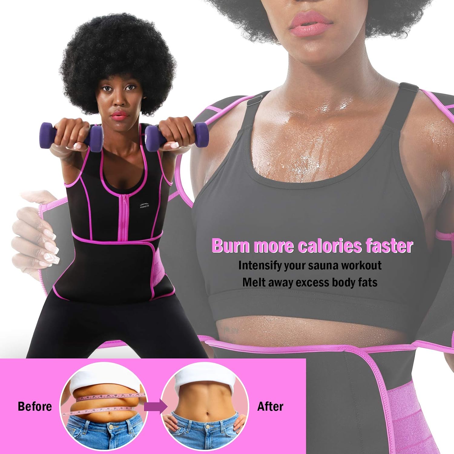 ALONG FIT Sweat Sauna Vest for Women Waist Trainer Corset Fitness Plus Size Neoprene Body Shaper : Clothing
