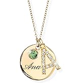 MignonandMignon Personalized Initial Birthstone Necklace for Women Gold Name a Necklace Coin Pendant Custom Jewelry for Mom Gifts for Her – CN-ZI-BS-N