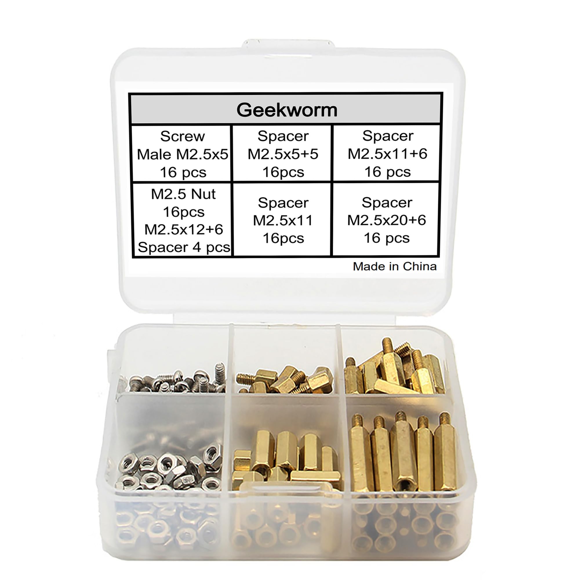 Geekworm Raspberry Pi Installation Tool - 100 Pcs/Lot M2.5 Series Hex Brass Spacer/Standoff + Nuts + Screws for Pi 5/4/3/Zero W/3A+